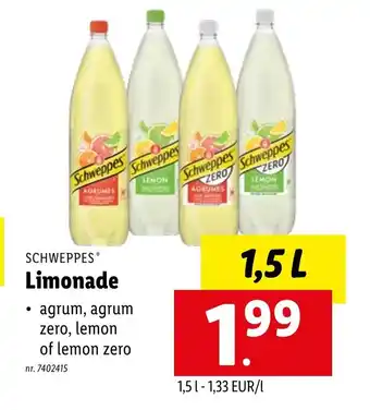 Lidl Schweppes Limonade 1.5l aanbieding