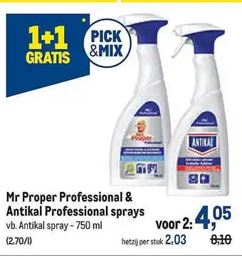 Makro Mr Proper Professional & Antikal Professional Sprays aanbieding