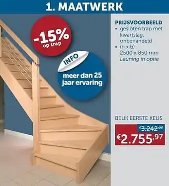 Zelfbouwmarkt Gesloten trap met kwartslag beuk eerste keus aanbieding