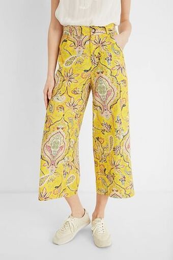 Desigual Cropped culotte-broek met paisleys - YELLOW - 44 aanbieding