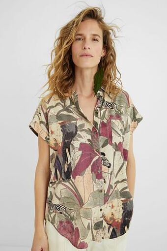 Desigual Denim blouse van tencel in safari-stijl - WHITE - XL aanbieding