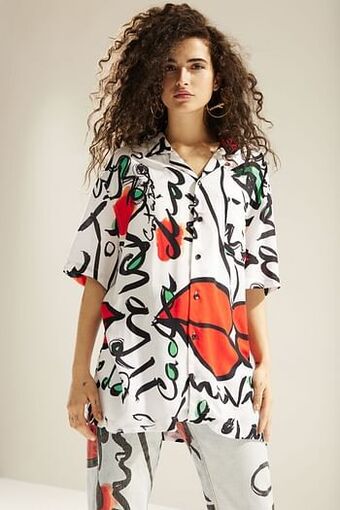 Desigual Uniseks resort shirt met ’El beso’-print - WHITE - XL aanbieding