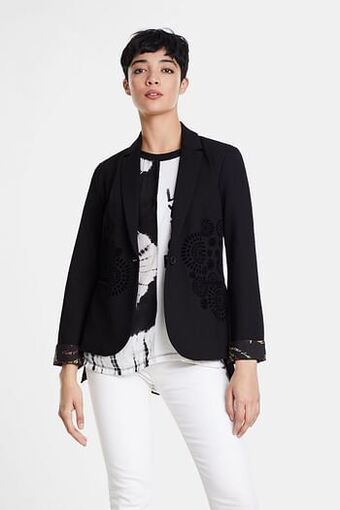 Desigual Slim fit blazer met mandala’s - BLACK - 40 aanbieding