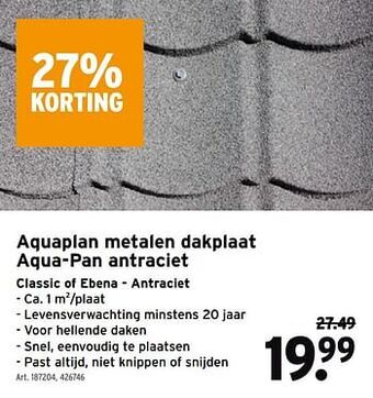 GAMMA Aquaplan metalen dakplaat aqua-pan antraciet aanbieding