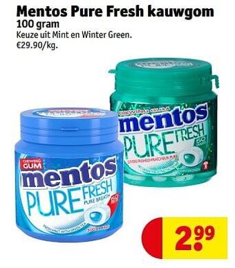Kruidvat Mentos pure fresh kauwgom aanbieding