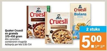 Albert Heijn Quaker cruesli en granola aanbieding