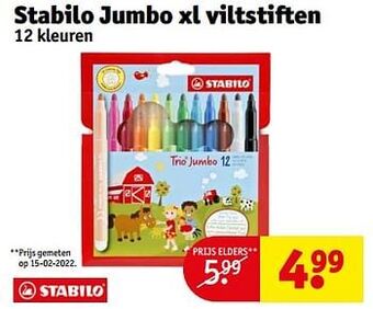 Kruidvat Stabilo jumbo xl viltstiften aanbieding