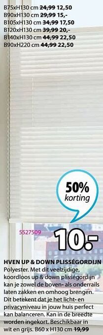 Jysk Hven up + down plisségordijn aanbieding