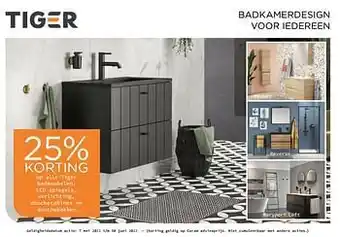Supra Bazar 25% korting op alle tiger badmeubelen led spiegels verlichting douchecabines en douchebakken aanbieding