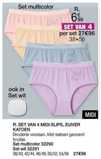 Set van 4 midi-slips zuiver katoen