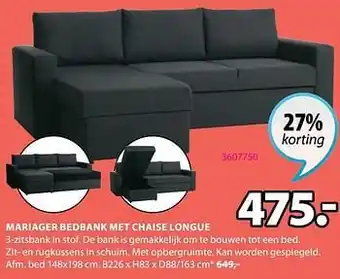 Jysk Mariager bedbank met chaise longue aanbieding