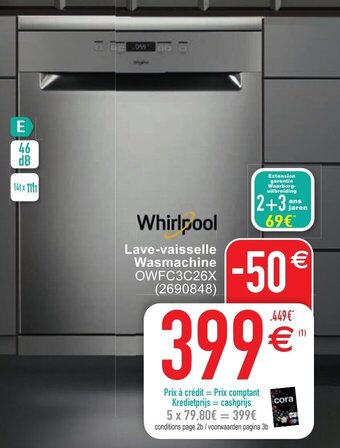 Cora Whirlpool Lave-vaisselle Wasmachine OWFC3C26X aanbieding