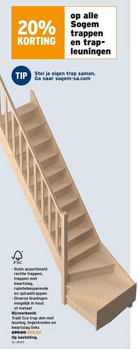 GAMMA Tradi eco trap den met leuning tegentreden en kwartslag links aanbieding