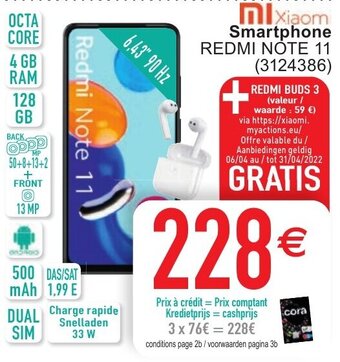 Cora Xiaomi Smartphone Redmi Note 11 aanbieding
