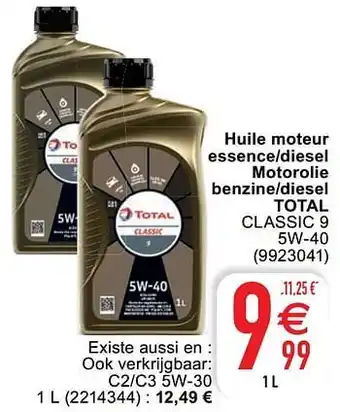 Cora Huile moteur essence-diesel motorolie benzine-diesel total classic 9 5w-40 aanbieding