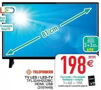 Cora Telefunken tv led - led-tv tfl32ahd22bc aanbieding