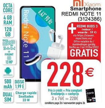 Cora Xiaomi smartphone redmi note 11 aanbieding