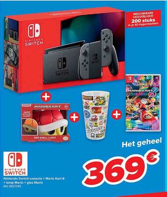 Carrefour Nintendo Switch Console, Mario Kart 8, Lamp Mario, Glas Mario aanbieding