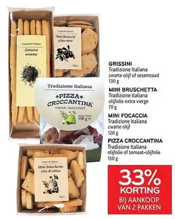 Alvo Grissini + mini bruschetta + mini focaccia + pizza croccantina 33% korting bij aankoop van 2 pakken aanbieding