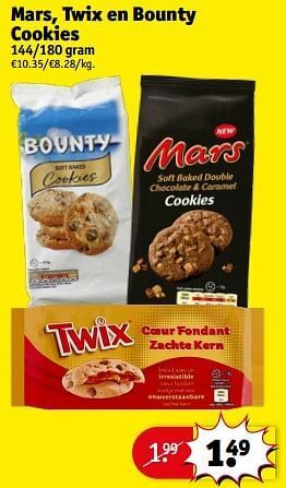 Kruidvat Mars twix en bounty cookies aanbieding