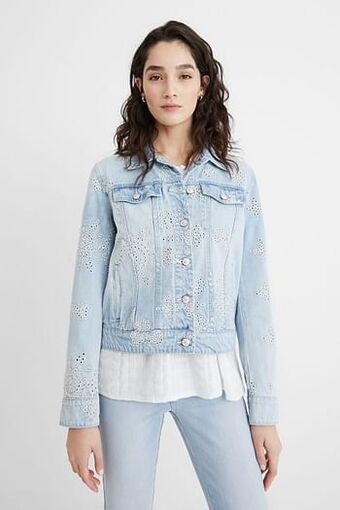 Desigual Slim fit spijkerjack met borduursels - BLUE - 40 aanbieding