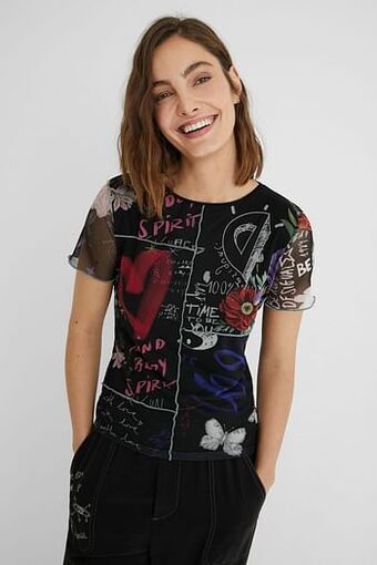 Desigual T-shirt met korte mouwen en tule - BLACK - L aanbieding