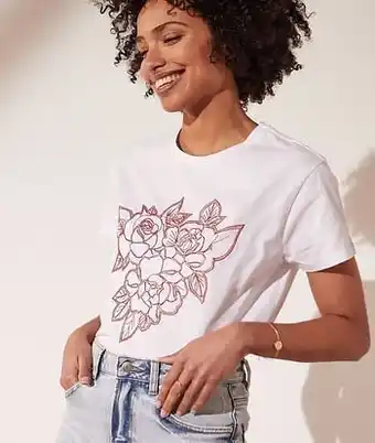 T-shirt met geborduurde rozen - XS - FLORAL - Etam