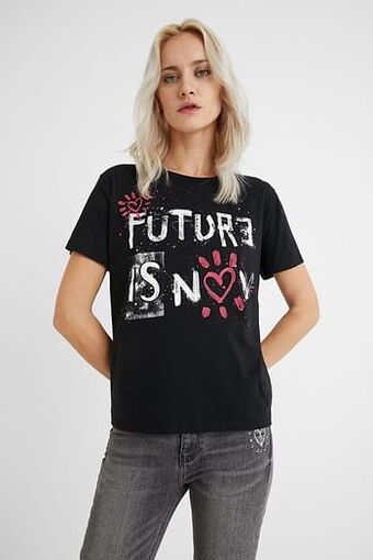 100% katoenen T-shirt met harten - BLACK - M