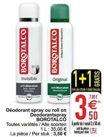 Cora Déodorant spray ou roll on deodorantspray borotalco aanbieding
