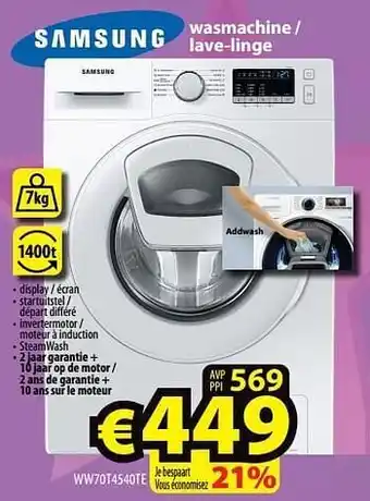 ElectroStock Samsung wasmachine - lave-linge ww70t4540te aanbieding