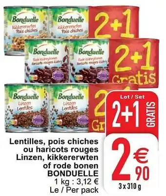 Cora Lentilles, pois chiches ou haricots rouges linzen, kikkererwten of rode bonen bonduelle aanbieding