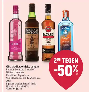 Delhaize Gin, wodka, whisky of rum 70 cl aanbieding