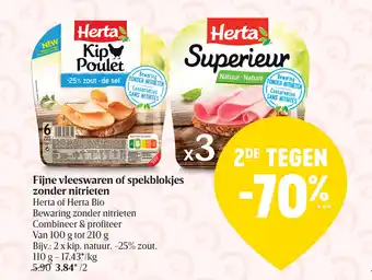 Delhaize Herta Fijne vleeswaren of spekblokjes zonder nitrieten 110 G aanbieding