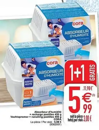 Cora Absorbeur d’humidité + recharge pastilles vochtopnemer + navulling pastilles cora aanbieding