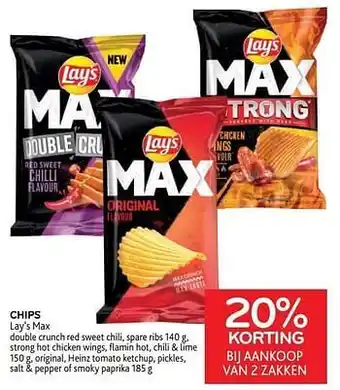 Alvo Chips lay’s max 20% korting bij aankoop van 2 zakken aanbieding