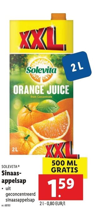 Lidl Solevita Sinaasappelsap aanbieding