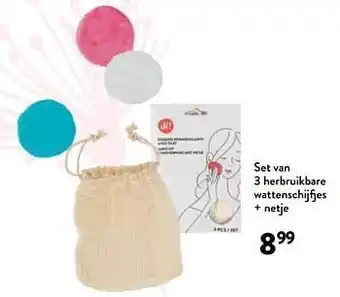 Di Set van 3 herbruikbare wattenschijfjes + netje aanbieding