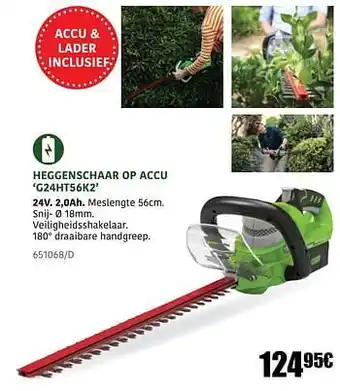HandyHome Greenworks heggenschaar op accu g24ht56k2 aanbieding