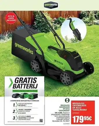HandyHome Greenworks brushless grasmaaier op accu gd24lm33k4 aanbieding