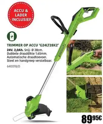 Greenworks trimmer op accu g24lt28k2