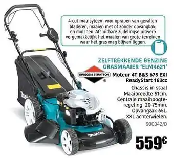 Makita zelftrekkende benzine grasmaaier elm4621