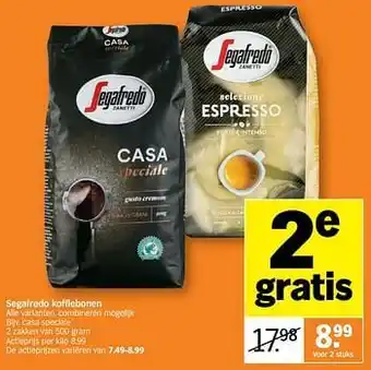 Albert Heijn Segafredo koffiebonen casa speciale aanbieding