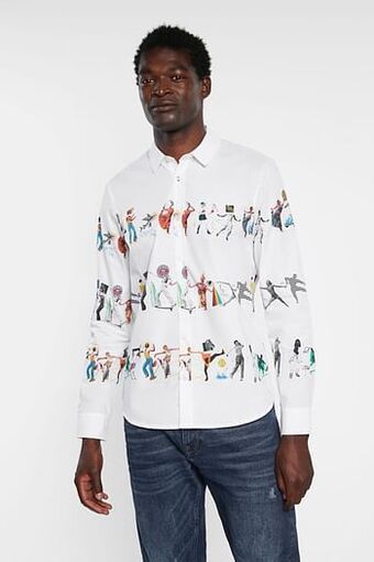 Desigual Slim fit arty overhemd van 100% katoen - WHITE - S aanbieding