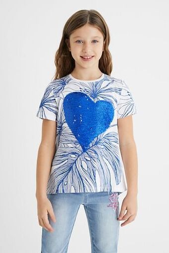Desigual T-Shirt met hart van omkeerbare pailletten - WHITE - 13/14 aanbieding