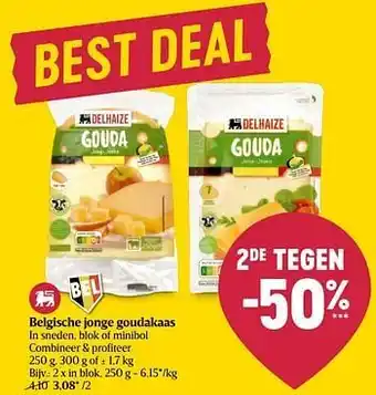 Delhaize Belgische jonge goudakaas in blok aanbieding