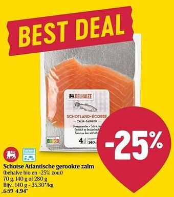 Delhaize Schotse atlantische gerookte zalm aanbieding