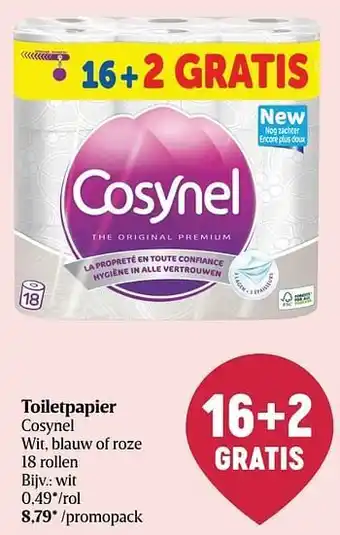 Delhaize Toiletpapier cosynel wit aanbieding