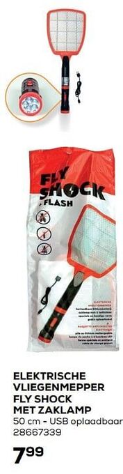 Supra Bazar Elektrische vliegenmepper fly shock met zaklamp aanbieding
