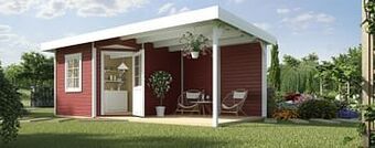 Brico Weka tuinhuis met overkapping 213 Type B GR2 rood 298x601cm aanbieding