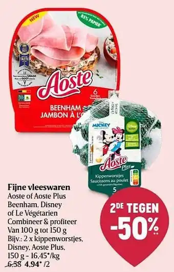 Delhaize Kippenworstjes disney aoste plus aanbieding